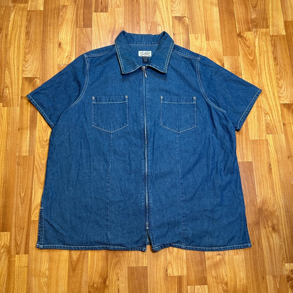90s Vintage No! Jeans Women Zip Up Denim Shirt Jacket 18/20 Blue